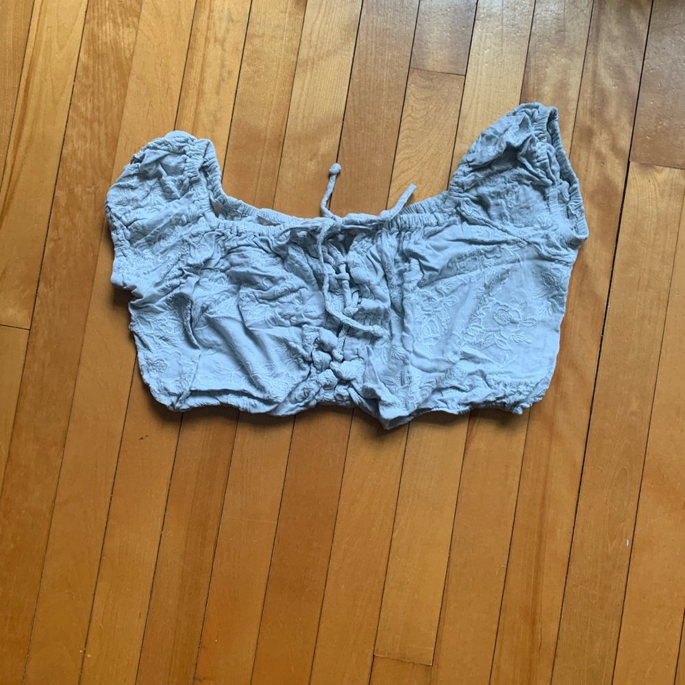 Juniors Women Blue Puff Sleeve Crop Top (M)